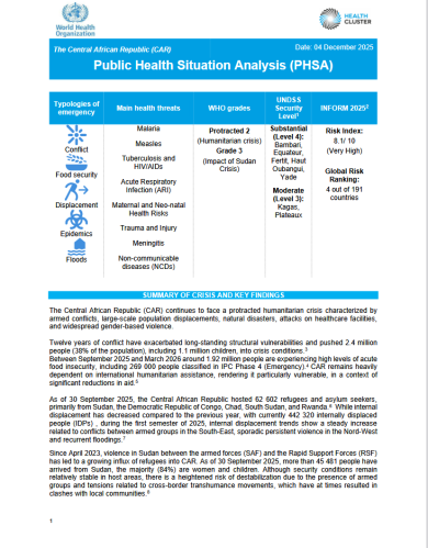 Public Health Situation Analysis in the Central African Republic – December 2025